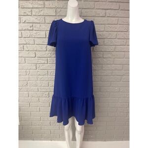 DKNY Textured Blue Short Sleeve Trapeze Dress Size 4